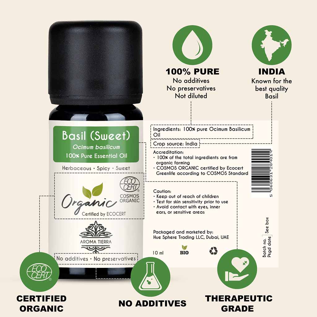 Aroma Tierra Basil Essential Oil 100 Pure Organic