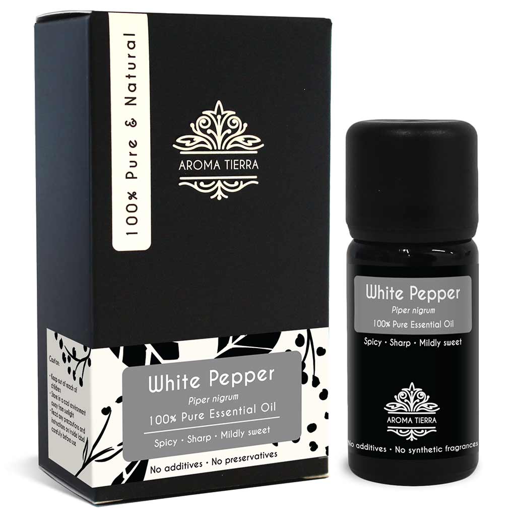 Aroma Tierra White Pepper essential oil best for diffuser , reduce dark spots and blemishes, cellulite